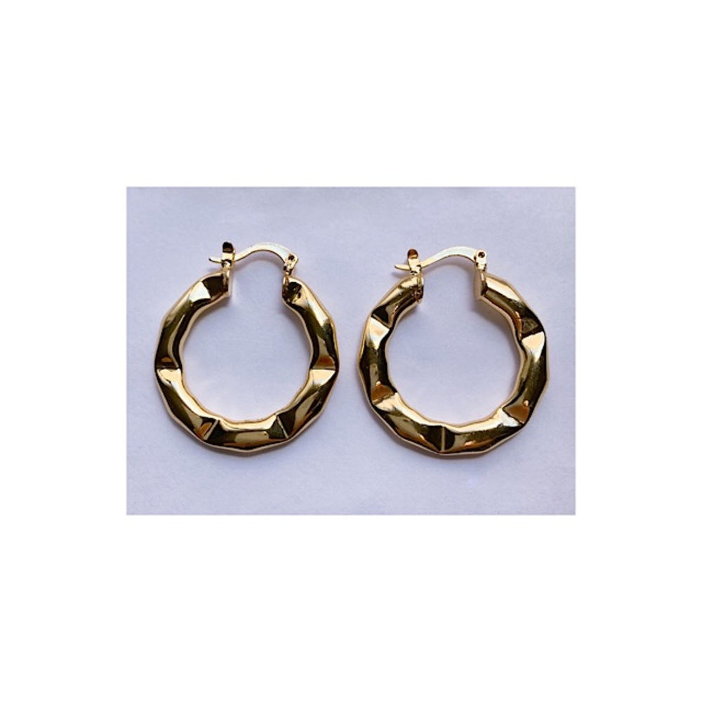 Women Small Hoop Earrings Round Circle Bamboo Joints Gold Tone Metal 30mm NWOT